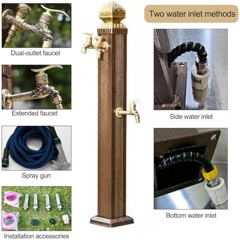 Outdoor Retro Post Faucet Freestanding Garden Hose Holder with Faucet & Spray Gun, Floor Mounted Water Tap Anti-Freezing Faucet Post for Garde(85cm/33.5in) - Image 6