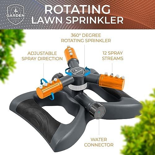 Joeys Garden Rotating Lawn Sprinkler for Yard & Kids, 360° Coverage, Orange - Image 4