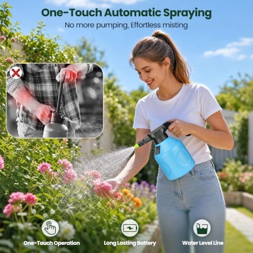 TaroKitc Electric Spray Bottle 2L/0.5 Gallon, 3 Speed Adjustable Battery Powered Garden Sprayer, Rechargeable Automatic Plant Mister with Adjustable Nozzle for Indoor/Outdoor Plants - Image 2
