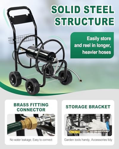 Outvita 300 Ft Garden Hose Reel Cart, Heavy Duty 4 Wheels Water Cart, Green - Image 5