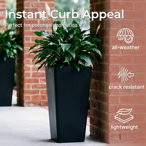 KOL Planters for Outdoor Plants, 28 Inch Tall Black Plant Pots, 2 Pack - Image 3