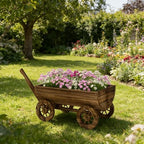 Wooden Wagon Garden Planter with Wheels, 45 Inch, Carbon by Noeko