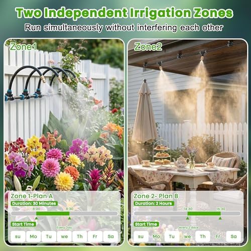 Sprinkler Timer 2 Zone, IPX5 Waterproof Programmable Water Hose Timer with Rain Delay, Child Lock, Manual Watering for Outdoor Automatic Irrigation for Garden, Lawn, Yard (AA Batteries Not Included) - Image 3