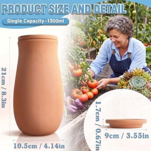 Set of 2 Large Self Watering Terracotta Pots with Lids, 44oz - Image 2
