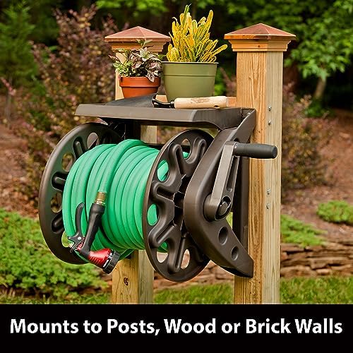 Liberty Basics 512 Wall Mounted Hose Reel with Shelf, Bronze - Image 4