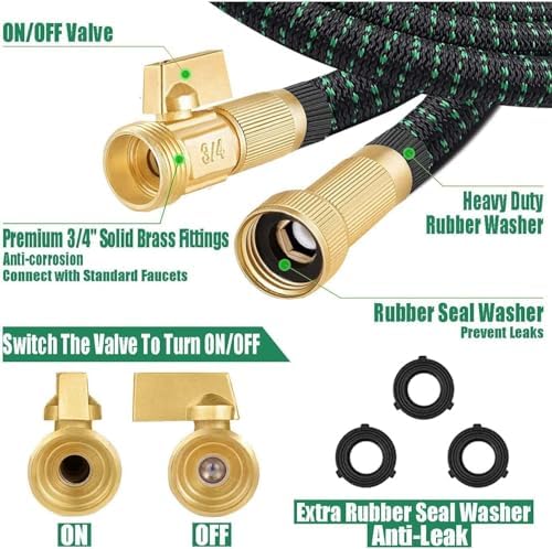 100 ft Expandable Garden Hose - Kink Free Flexible Water Hose 100ft with 10 Pattern Spray Nozzle, 3/4 Solid Brass Connectors, Retractable Latex Core - Lightweight Expanding Hose - Image 3