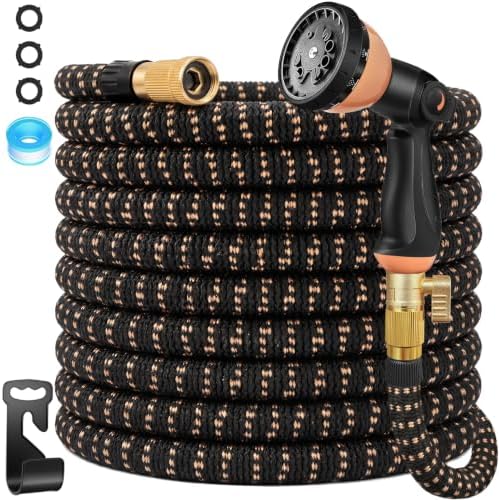 50 ft Expandable Garden Hose - 2026 Latest Leak-Free Water Hose with 10-Pattern Nozzle, 3/4” Solid Brass Fittings, Lightweight No-Kink Flexible, 5 Layer Latex Core 3750D Retractable Expanding Hose by Unknown