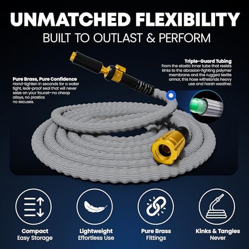 TITAN Flexible Garden Hose 65FT – Ultra Lightweight, Heavy Duty Water Hose with Brass Fittings & Jet Nozzle – Kink-Free, Non-Expanding, Durable Fabric Hose for Yard, Lawn, Car Wash, Outdoor Use - Image 4