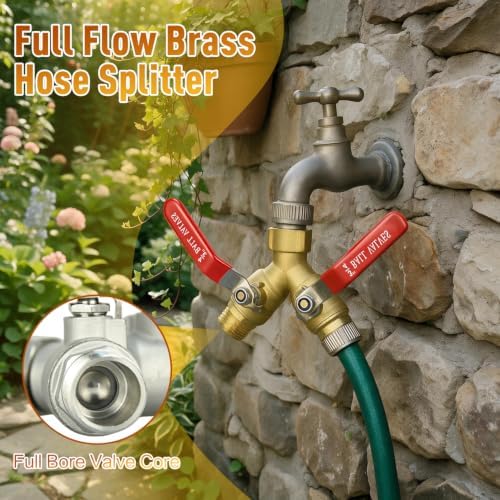 2 Pack Brass Garden Hose Splitter 2 Way, Full Flow Hose Splitter - Image 3
