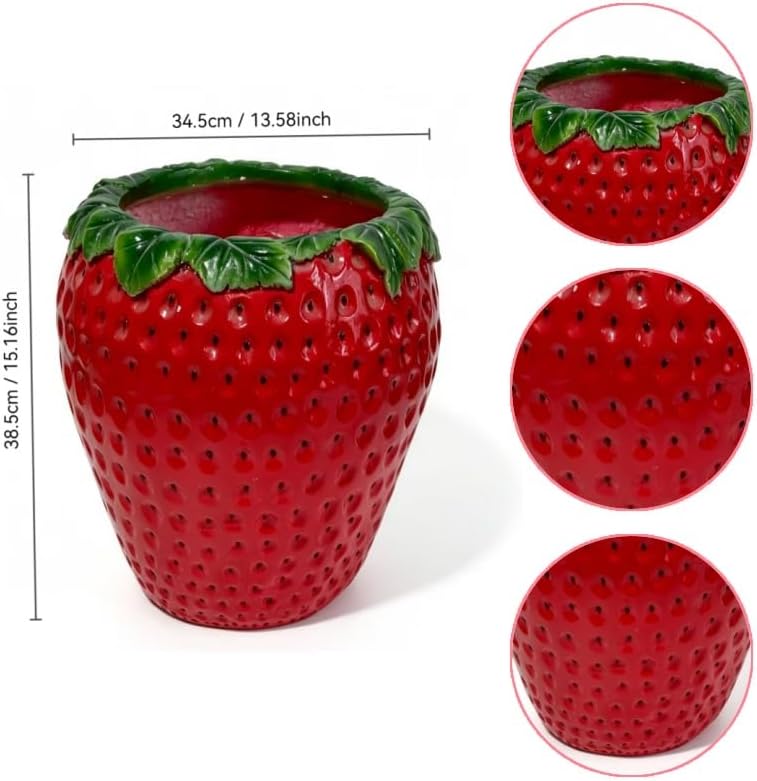 15' Strawberry Shaped Planter Pot, 15 Inch Decorative Flower Pot, Red - Image 3