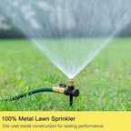 3-Nozzle Adjustable Metal Garden Sprinkler. 360° Rotary Design for Wide-Range Even Watering, Yards and Flower beds. Spike Base ensures Stable Placement, Easy to Install and Adjust.(Total 10m/32.8FT) - Image 4