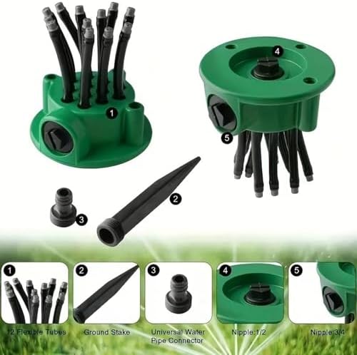 360° Multi-Directional Lawn Sprinkler for Garden & Yard - Precision Irrigation System with 12 Flexible Spray Nozzles, All-Season Durable ABS/PVC Garden Sprinkler with Secure Ground Spike (3Pcs) - Image 6