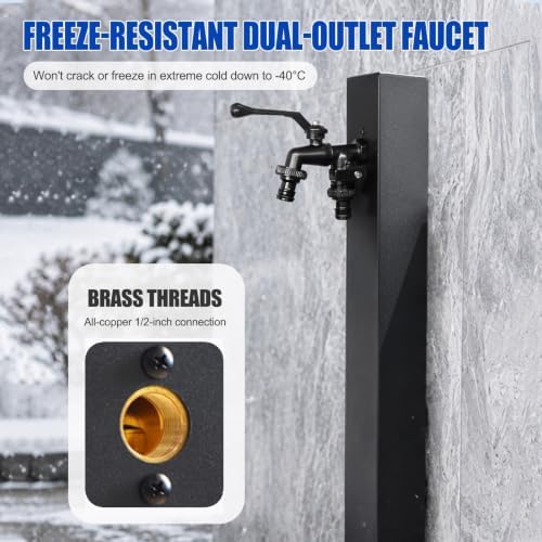 Outdoor Faucet Stand with Hose Holder, Freestanding Garden Water Column, Stainless Steel Outdoor Water Station for Garden Hose Connection - Image 6