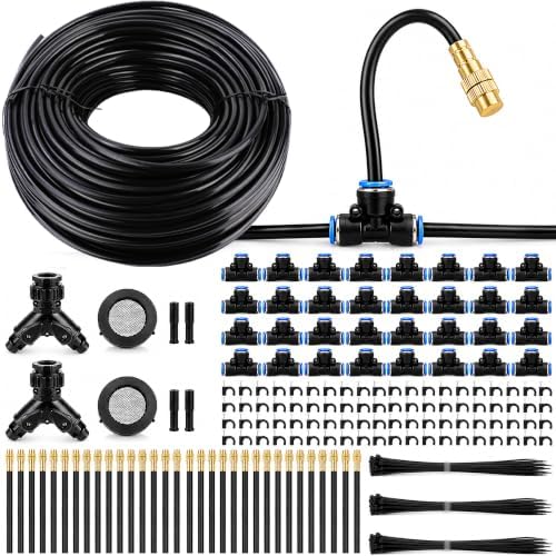Garden Misting System, 200FT 1/4" Irrigation Tubing with 32 Adjustable Brass Sprinkler Heads, 360° Micro Sprinkler Watering Kit for Raised Beds, Vegetable Garden, Greenhouse & Outdoor Plants by Unknown