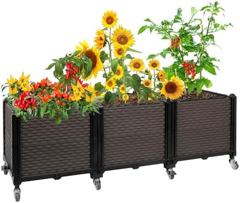 Raised Plant Box with Wheels 47.2"x15.7"x16.1", Raised Beds for Gardening Self Watering, Durable Metal Lockable Casters, Rectangular Garden Planter Perfect for Garden Patio Balcony Deck by CiaoStilista
