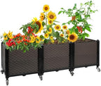 Raised Plant Box with Wheels 47.2"x15.7"x16.1", Raised Beds for Gardening Self Watering, Durable Metal Lockable Casters, Rectangular Garden Planter Perfect for Garden Patio Balcony Deck by CiaoStilista