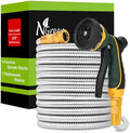 Garden Hose Metal 100FT – Heavy Duty 304 Stainless Steel Water Hose with 8-Pattern Nozzle, Lightweight, Flexible, Puncture Proof, Kink-Free, High Pressure, Solid Metal Fittings for Yard, Outdoors, RV by NGreen