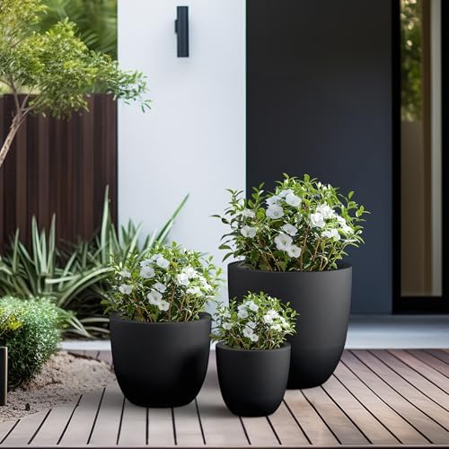 Kante Set of 3 Black Concrete Bowl Planters 18" 14" 18" Dia - Image 6