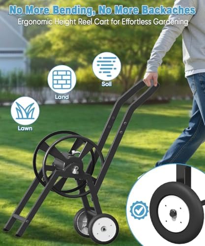 Artigarden Garden Hose Reel Cart with Wheels, Holds 165 ft of 5/8’’ Hose Outdoor Heavy Duty Powder-coated Steel Water Storage Holder Rack with 3.9 Ft Leader Hose for Outside Lawn Yard, Black - Image 3