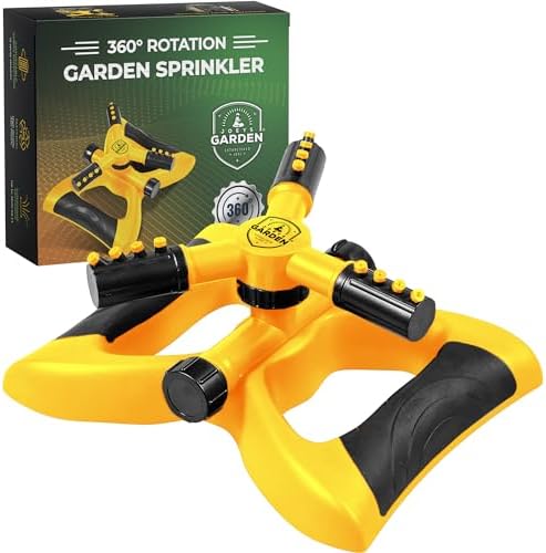 Joeys Garden Rotating Lawn Sprinkler for Yard & Kids, 360° Coverage, Yellow by Joeys+Garden