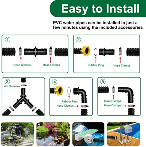 LONGRUN Pond Tubing 1 Inch Diameter, 20.7 Feet Long Corrugated Flexible Hose Pipe with Clamps Pipe Fittings, Pool PVC Tube for Garden Ponds Waterfalls Camping Caravans Filters Drainage Marine - Image 4