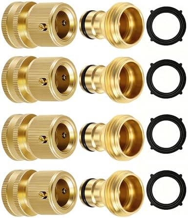 RainPoint Quick Connect Hose Fittings 3/4" GHT - Solid Brass Garden Hose Connectors, No-Leak Design & Universal Fit for Instant Connection (4 Sets) by RainPoint