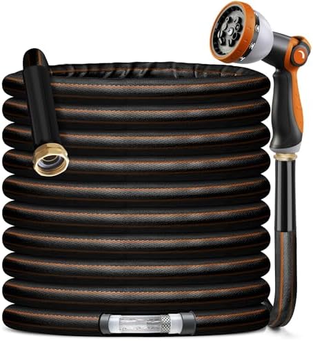 Garden Hose Water Hose – 100ft Lightweight Flexible Outdoor Hose, Kink-Free, Weather Resistant, 3/4” Metal Fittings, 10-Function Spray Nozzle for Yard Car Wash by Unknown