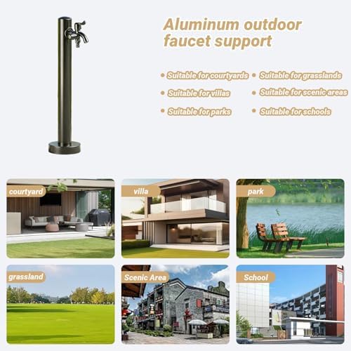 Garden Water Column Vertical Square 304 Stainless Steel with Double Faucet Antifreeze Freestanding Garden Hose Holder for Patio Backyard(White D,Low-Cut) - Image 7