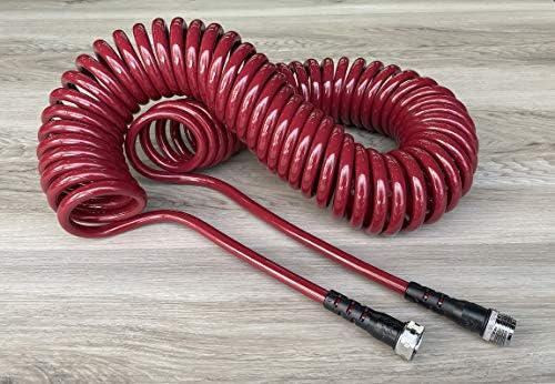 Water Right 300 Series (3/8") Coil Garden Hose, Drinking Water Safe, 50-Foot, Lead-Free Brass Fittings, Cranberry by WATERRIGHT