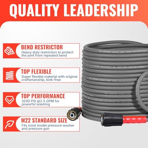 YAMATIC Pressure Washer Gun and 50FT Flexible Hose Stainless Steel Wand - Image 6