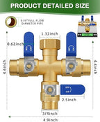 Garden Hose Splitter, 3 Way Heavy Duty Brass hose splitter, Water Hose Bib Spigot Splitter with 0.59" Full Flow Ball Valve Outlet & Shut-Off Valve 3/4'' Connector Outdoor Water Faucet Adapter（Blue） - Image 2