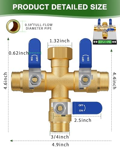 Garden Hose Splitter, 3 Way Heavy Duty Brass hose splitter, Water Hose Bib Spigot Splitter with 0.59" Full Flow Ball Valve Outlet & Shut-Off Valve 3/4'' Connector Outdoor Water Faucet Adapter（Blue） - Image 2