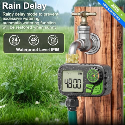 Sprinkler Timer Programmable Water Hose Timer with Rain Delay, Brass Inlet - Image 4