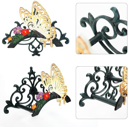 Sungmor Cast Iron Garden Hose Holder, Heavy Duty Wall Mounted Hose Hanger, Decorative Butterfly Water pipe Organizer, Hose Reel Rack for Outside, Garden Yard Decor - Image 4