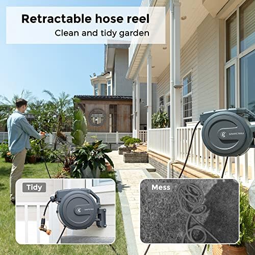 Giraffe Wall Mounted Hose Reel Retractable, 1/2" 78ft Set and Garden Hose Reel 1/2 inch x 130 ft PRO Set with Metal Bracket - Image 2