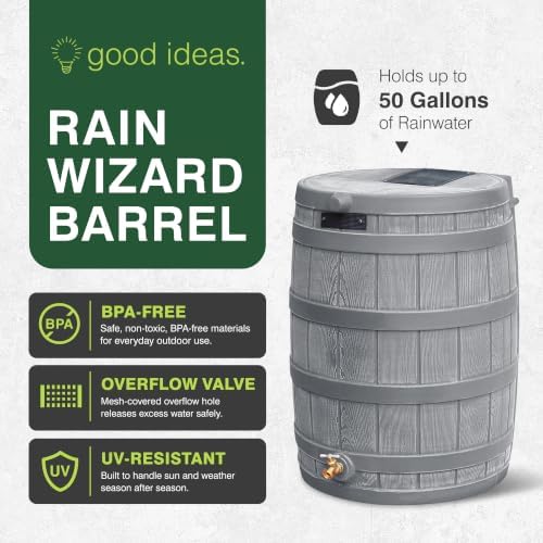 Good Ideas Rain Wizard Water Collection Barrel, 50 Gallon, Gray - Image 3