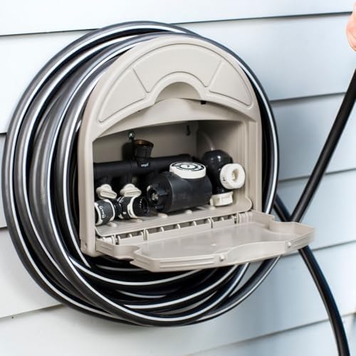 Vego Garden Hose Hanger Hangout with 115 ft of 5/8" Capacity And Enclosed Storage Compartment (Cloud Grey) - Image 3