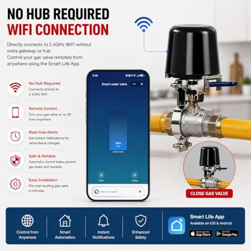 Smart WiFi Water Valve: Auto Shutoff Controller, App & Voice Control No Hub - Image 2