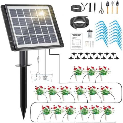49FT Solar Drip Irrigation System Kit, Auto Watering for 15 Pots by HEKIWAY