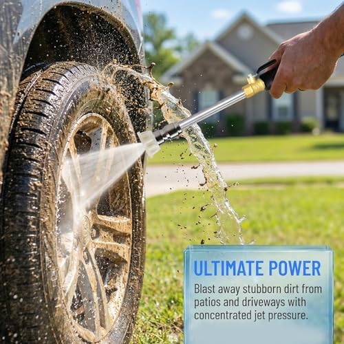 High Pressure Hose Nozzle for Garden Hose, Turn Any Hose Into Power Washer, 5 Spray Tips & Car Wash Towel, Heavy Duty Brass Jet Nozzle for Car Washing, Patio Driveway Outdoor Cleaning (New-Black) - Image 3