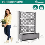 YITAHOME 43.3x17.7x61 in Planter Boxes Outdoor with Trellis, Resin Raised Garden Bed with Wheels & Drain Plug for Climbing Plants, Weather-Resistant Design Elevated Garden Bed with Trellis, Brown - Image 6