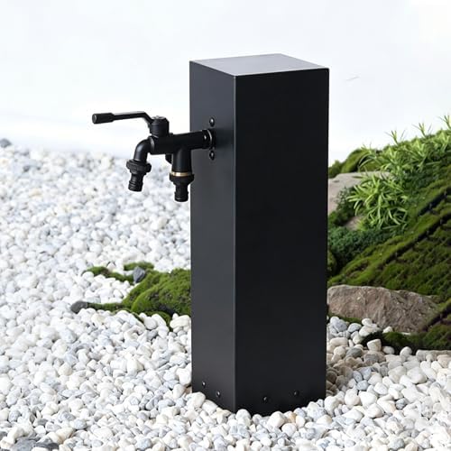 Outdoor Stainless Steel Garden Water Column, Freestanding Hose Stand with Dual Outlet Faucet, Decorative Fountain Hydrant for Patio/Backyard, 30x12cm (11.8x4.7in) by Unknown