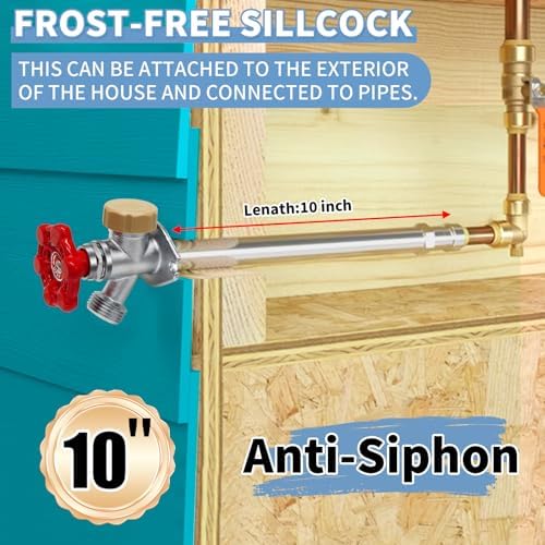 Boltigen 10inch Anti-Siphon Frost Free Sillcock, No Lead Brass Frost Proof Outdoor Water Faucet, 1/2" Push-to-Fit Connector X 3/4'' GHT Hose Bib Frost Free Outdoor - Image 3