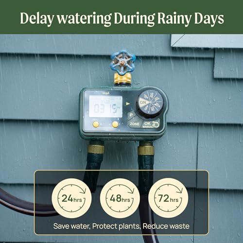 Vego 2 Zone Sprinkler Timer with Brass Inlet- Watering Timer for Garden Hose with Dual Channel Programmable Rain Delay/Manual Watering/Automatic Irrigation - Water Hose Timer for Yard Lawn - Image 6