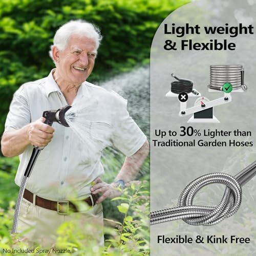 200ft Garden Hsoe - 2026 New 304 Stainless Steel Garden Hose with 3/4'' Fittings – Lightweight, Durable, and Kink-Free, Metal Water Hoses for Gardening - Image 3
