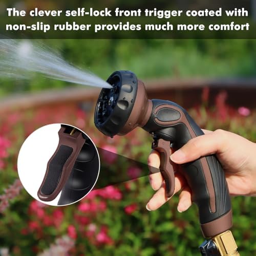 RESTMO Hose Nozzle with Easy Self-Lock Trigger, Heavy Duty Metal Water Hose Sprayer with 9 Spray Patterns and On/Off Valve, High Pressure | Thumb Flow Control, Ideal for Outdoor Lawn & Plant Watering - Image 7