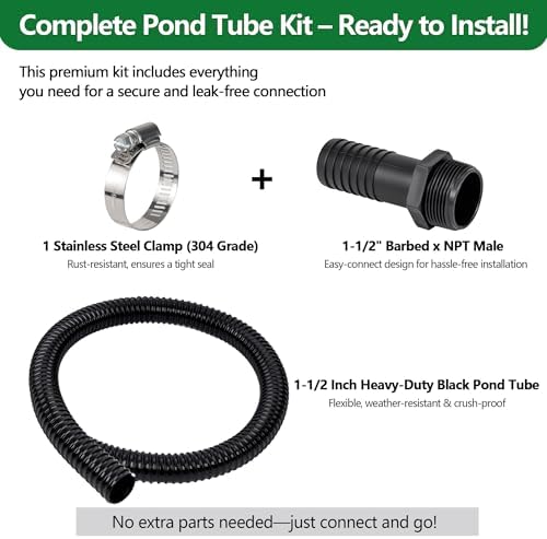 1-1/2" ID Pond Tubing 10ft Black, Reinforced PVC Corrugated Hose - Kink-Proof, Includes 1 Stainless Steel Clamp & 1.5" Barbed x NPT Male Adapter for Ponds, Waterfalls, Pumps, Filters & Drainage - Image 3