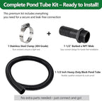 1-1/2" ID Pond Tubing 10ft Black, Reinforced PVC Corrugated Hose - Kink-Proof, Includes 1 Stainless Steel Clamp & 1.5" Barbed x NPT Male Adapter for Ponds, Waterfalls, Pumps, Filters & Drainage - Image 3