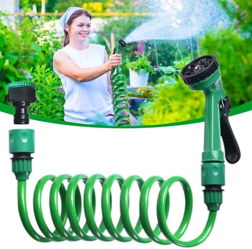 Coil Garden Hose Watering Tool with 5 Pattern Sprayer Nozzle - Image 2