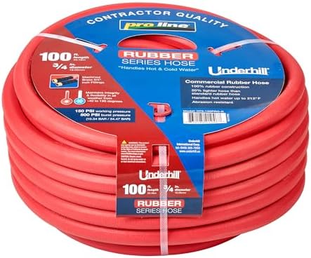 Underhill Proline Rubber Series Heavy-Duty Garden Hose for Hot or Cold Water, Lightweight, 500 PSI BP, 150 PSI WP, H75-100PRO-R 3/4 Inch x 100 ft Red by Underhill